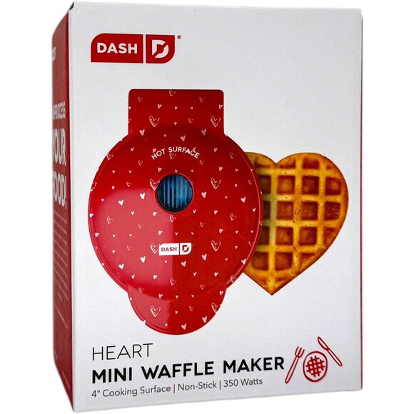 Dash Valentine's Day Red HEART Mini Waffle Maker NON-STICK 4" Cooking Surface - Picture 1 of 5